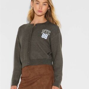 Grayson Threads NYC 88 Teddy Bear Cropped Cardigan Gray XL NWT